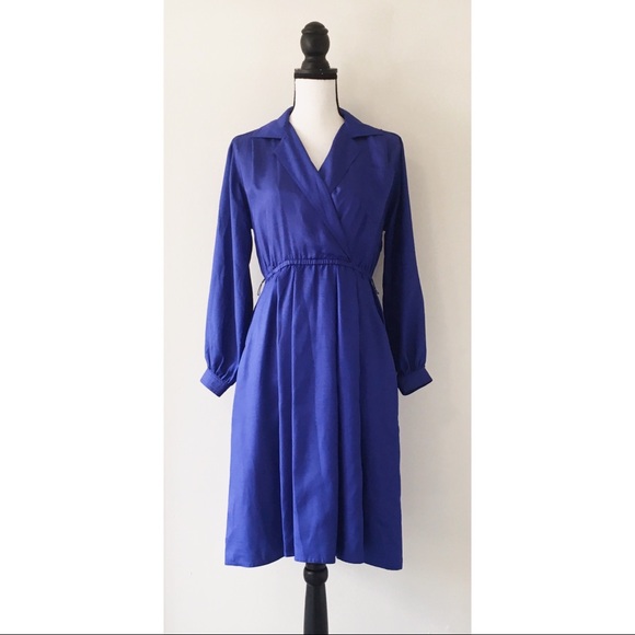 Vintage 80s Faux Wrap Shirt Dress - Picture 1 of 7